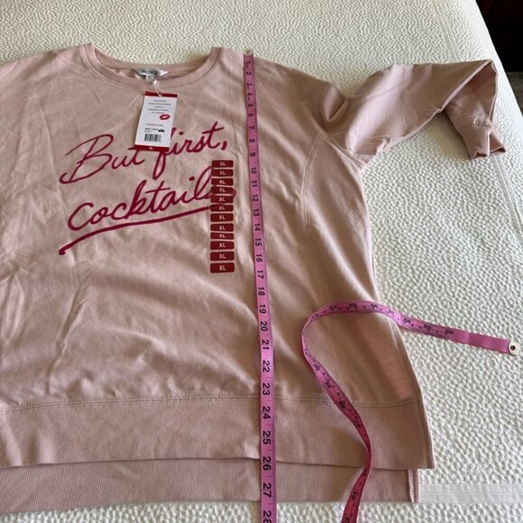 Wildfox Statement Sweathsirt But First Cocktails Blush Pink Sz XL - Picture 13 of 13